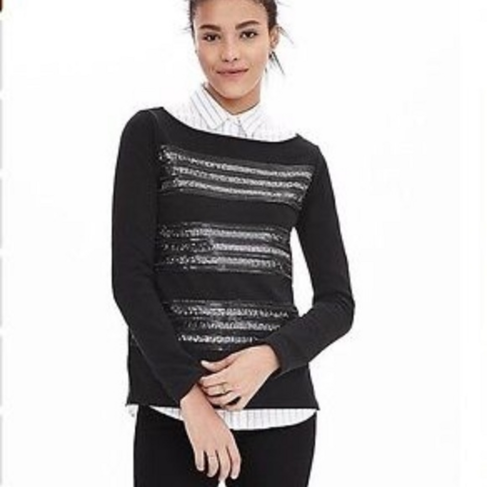 NWT Banana Republic New Women‎ Black Sequin- knit Tee SZ S
